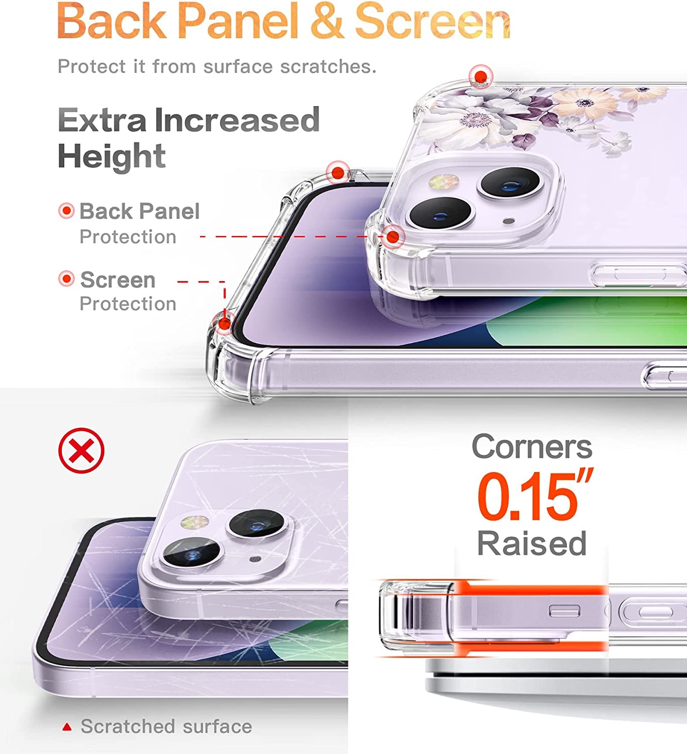 GVIEWIN Compatible with Iphone 14 Case with Screen Protector + Camera Lens Protector, Soft Shockproof Clear Floral Phone Protective Cover for Women, Flower Pattern Design 6.1" (Aster/Purple)  GVIEWIN   