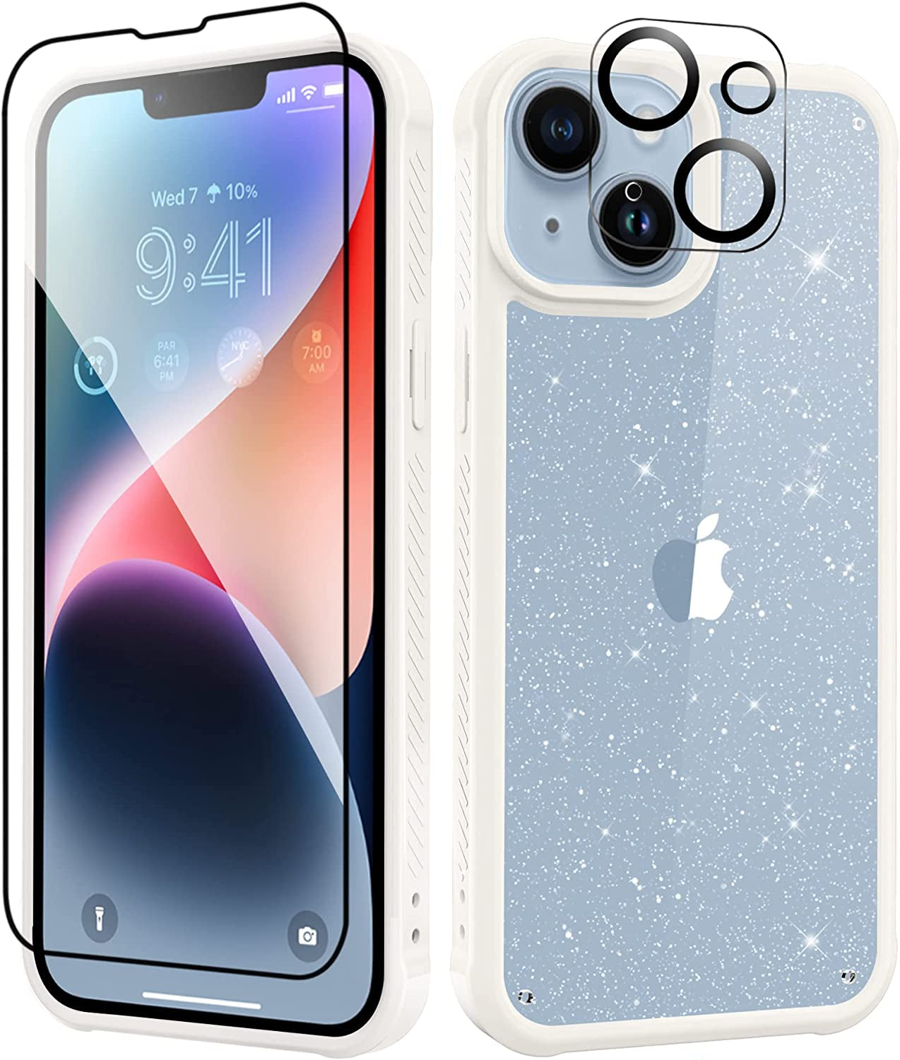 MIODIK Compatible with Iphone 14 Case with Screen Protector + Camera Lens Protector, [Anti-Yellow] Clear Floral Phone Case, Protective Shockproof Cover for Women Girls 6.1 Inch - Camellia/Ivory  MIODIK White  