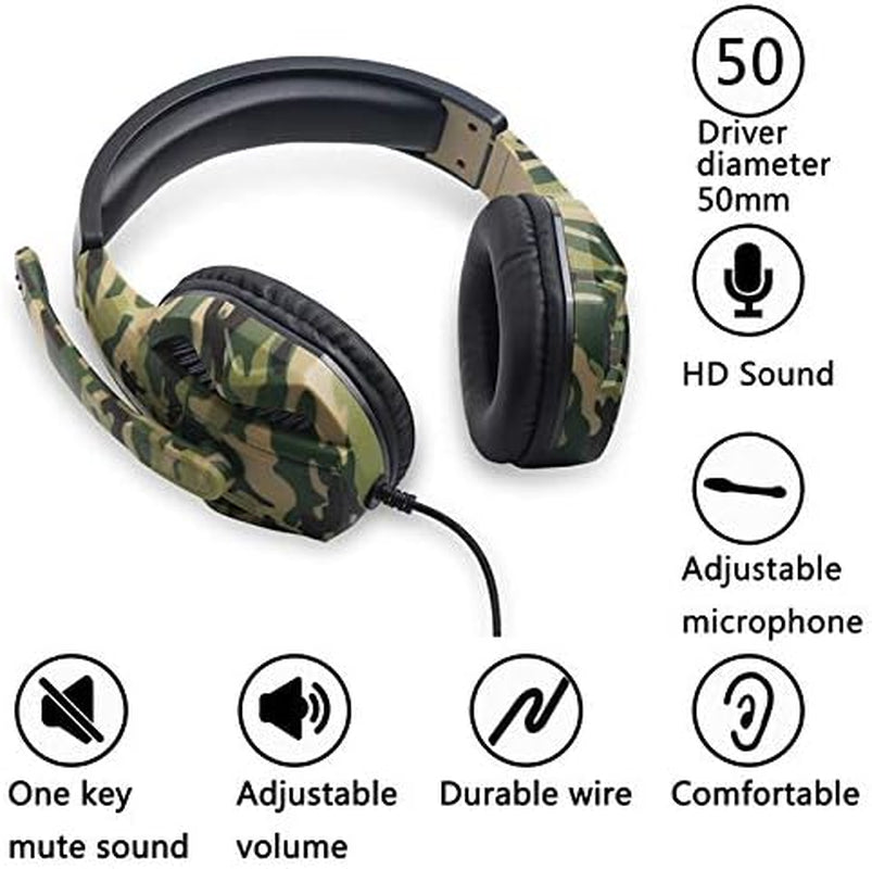 Internet Cafe Video Gaming Headset Headphone Camouflage Pc Wired Stereo Headset with Mic for Computer Tablets Smartphone  ILZONF   