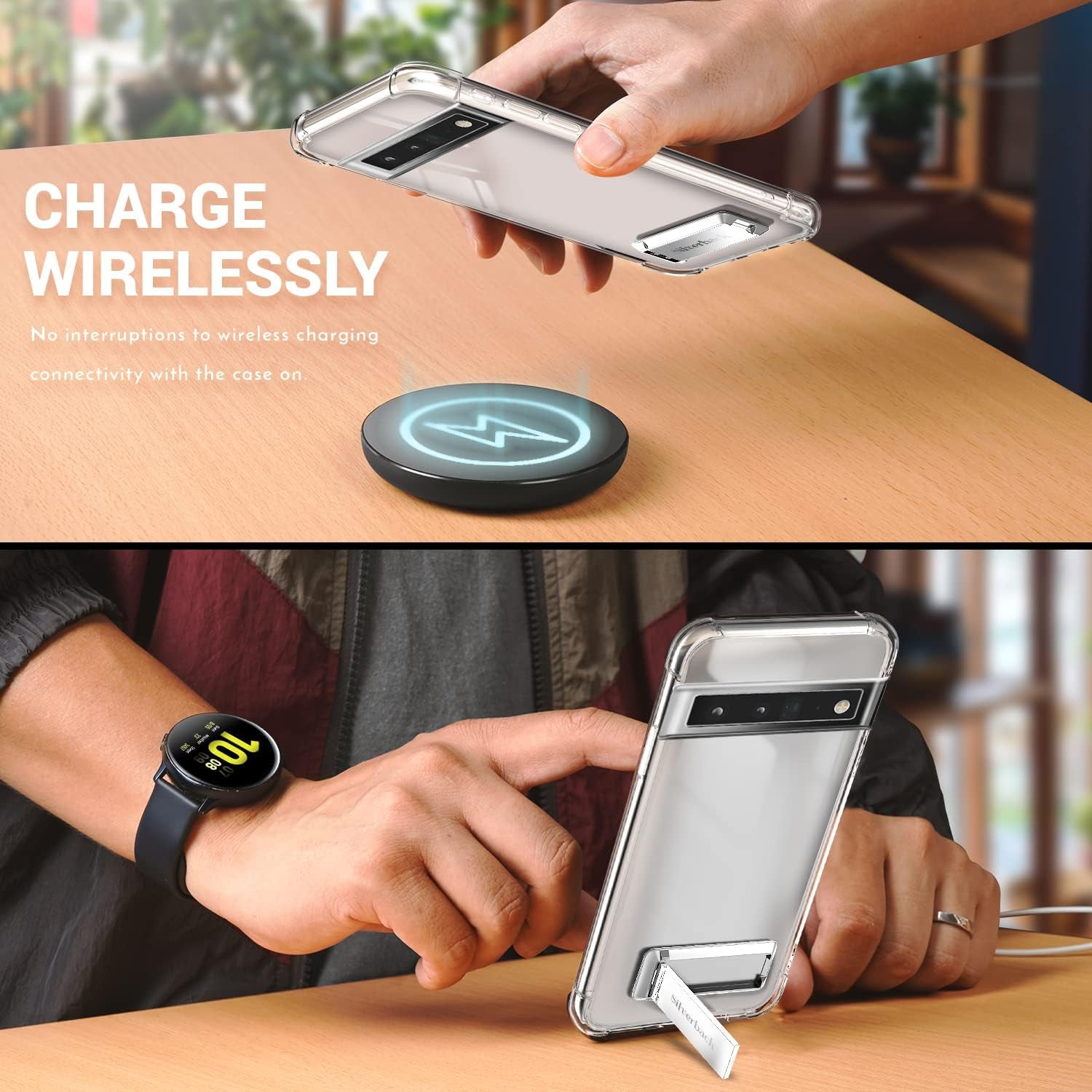 Silverback Compatible with Pixel 6 Pro Case Clear,Two-Way Kickstand Case, Anti-Scratch Protective Shockproof Slim Cover for Google Pixel 6 Pro 5G - Clear  Silverback inc   