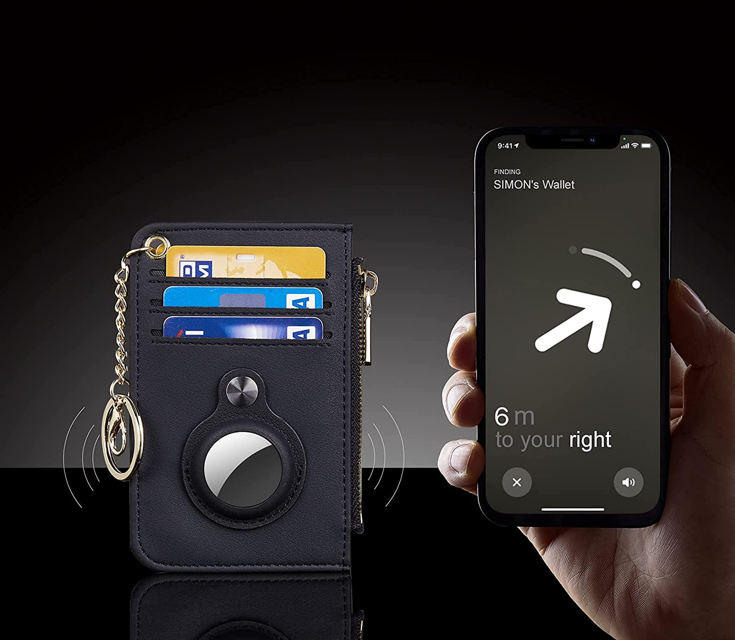 Hawanik Women'S Slim Keychain Wallet Compatible with Airtag Wallet Holder Case (Black)  Hawanik   