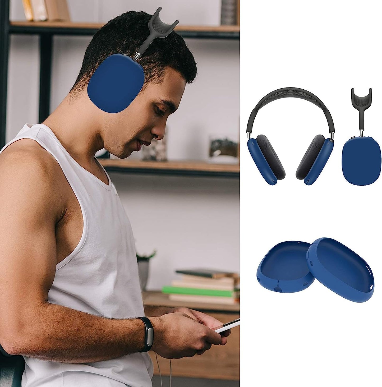 LLOHOOCC Silicone Cover for Apple Airpod Max Headphones, Anti-Dust,Scratch Proof Airpods Max Case Cover,Earcup Protector,Headset Speakers Skin Protector (Midnight Blue)  LLOHOOCC   