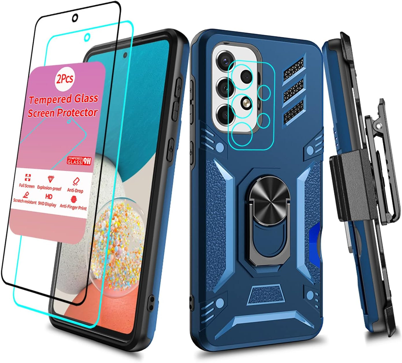 Case for Samsung Galaxy A53 Case with Screen Protector Samsung Galaxy A53 Case with Clip Galaxy A53 Case with Kickstand Military Grade Heavy Duty Camo Case for Samsung Galaxy A53 Men Women (Blue)  huiyi Dark Blue For A53 For A53 