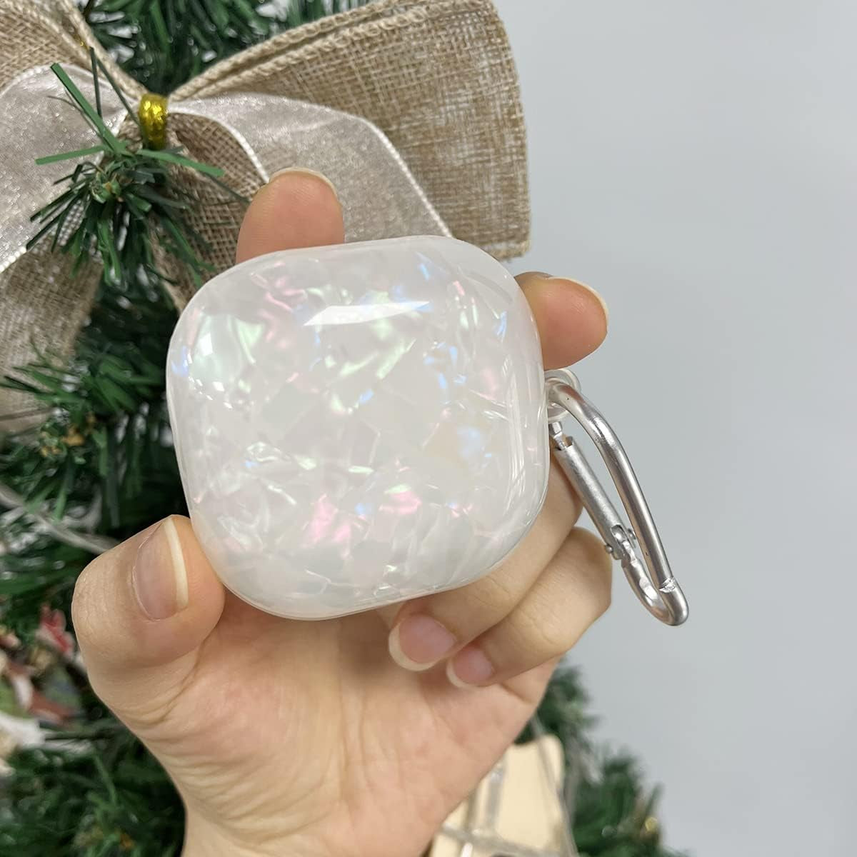 Fycyko Compatible with Samsung Galaxy Buds 2 Case/Galaxy Buds Pro Case/Galaxy Buds Live Case,Cute Sparkle Shell Pattern Shockproof Protective Cover Case with Keychain-White  Fycyko   