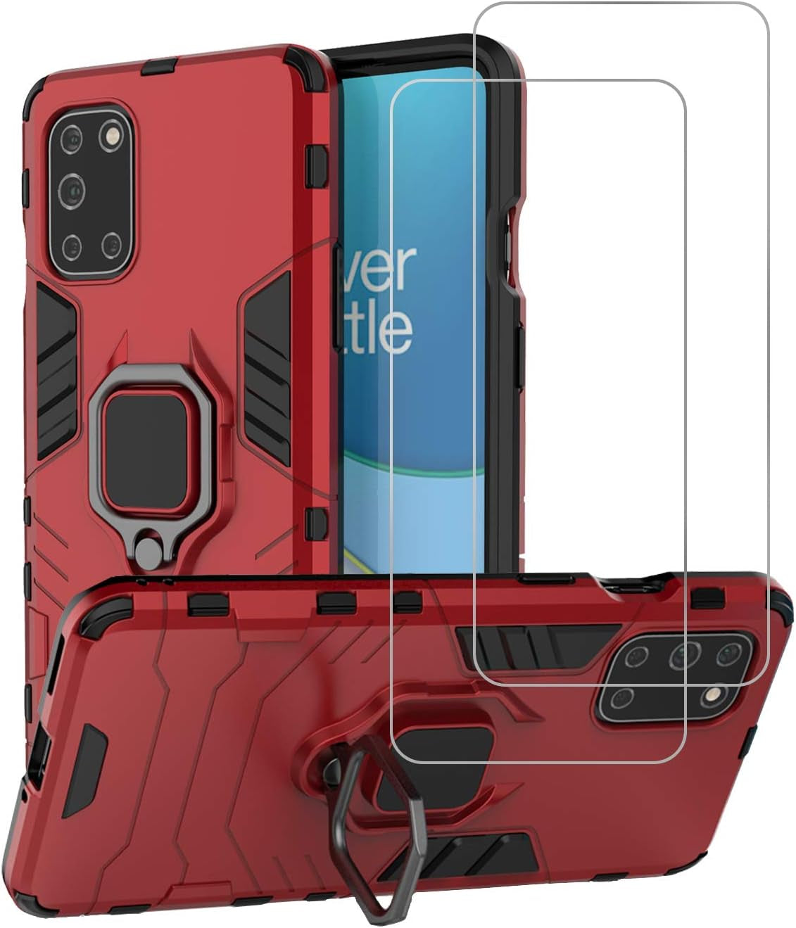 Urspasol for Oneplus 8T 5G Case Oneplus 8T Case with Screen Protector (2 Pack) Tempered Glass Hybrid Heavy Duty Armor Protective Bumper Phone Cover with 360° Degree Ring Holder Kickstand (Red)  Urspasol   