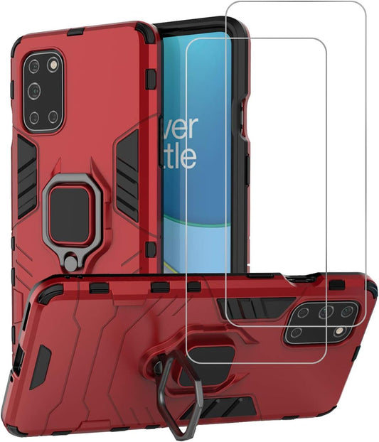 Urspasol for Oneplus 8T 5G Case Oneplus 8T Case with Screen Protector (2 Pack) Tempered Glass Hybrid Heavy Duty Armor Protective Bumper Phone Cover with 360° Degree Ring Holder Kickstand (Red)  Urspasol   