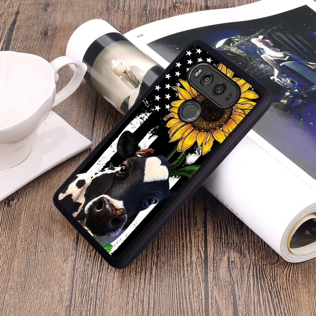 Case for LG V30/LG V30 Plus/Lg V30S/Lg V35/LG V35 Thinq, BWOOLL Slim Anti-Scratch Rubber Protective Case Cover for LG V30 - American Flag Sunflower and Cow  BWOOLL   