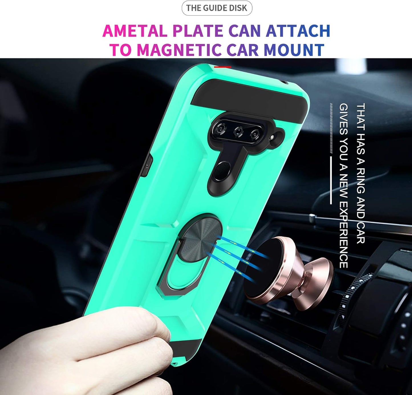 Ymhxcy Phone Case Compatible with LG V40/V40 Thinq Case with HD Screen Protector,360 Degree Rotating Ring Kickstand Holder Dual Layers of Shockproof Phone Case for LG V40-ZS Mint  YmhxcY   