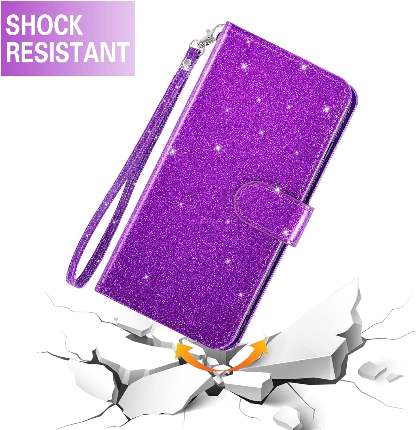 Asuwish Phone Case for LG G6 with Tempered Glass Screen Protector and Glitter Wallet Cover Card Holder Slot Stand Kickstand Cell Flip LGG6 Thinq LG6 Thin Q G 6 plus G6+ 6G VS988 H872 Women Men Purple  Asuwish   