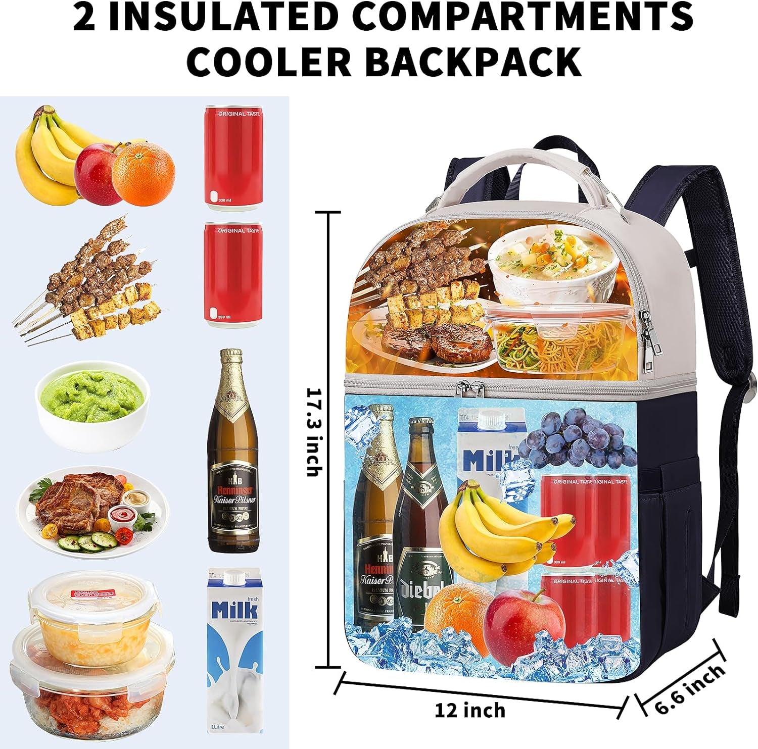 Cooler Backpack, Keeps 30 Cans Hot/Cold for up to 24 Hours, Waterproof & Leak Proof Soft Double Deck Cooler Bag - Insulated Backpack Cooler - Lunch Box Backpack for Men Women  SINVICKO   