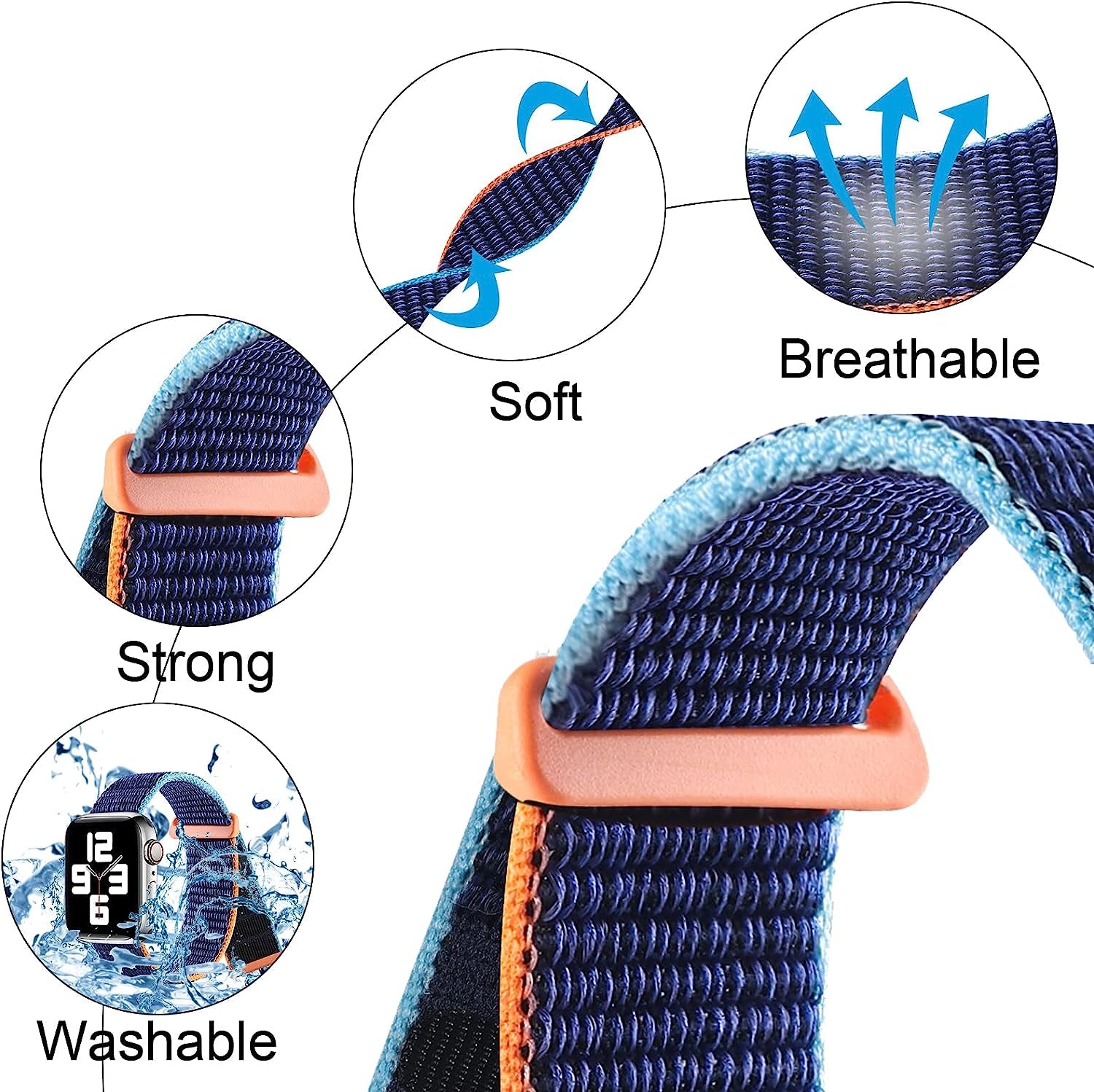 Nylon Sport Loop Bands Compatible with Apple Watch Band for Women Men, Stretchy Elastic Braided Replacement Straps for Iwatch Series 6 7 5 4 3 2 1 SE  N-Hocezyg   