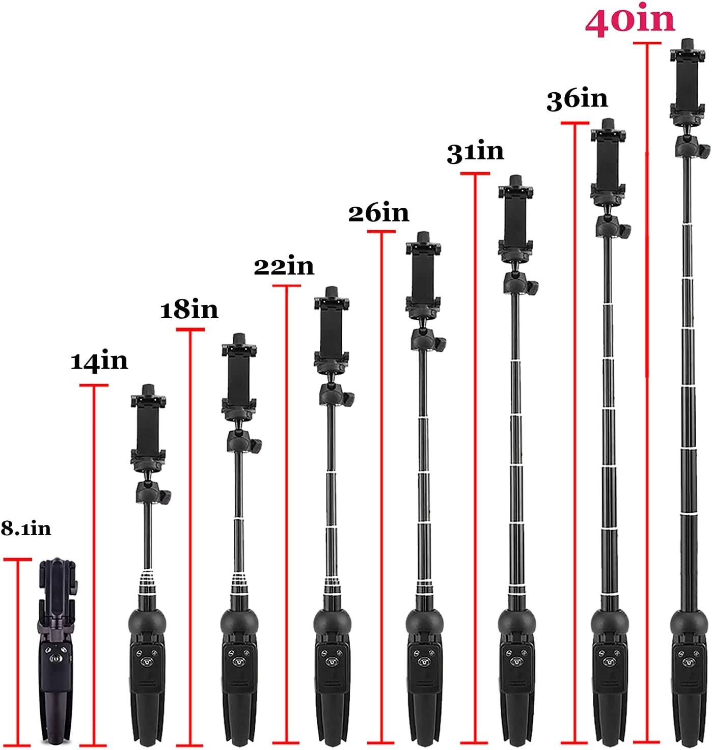 Portable 40 Inch Aluminum Alloy Selfie Stick Phone Tripod with Wireless Remote Shutter Compatible with 14 13 12 11 Pro Max Xr X 8 7 6 Plus, Android Smartphone  bluehorn   