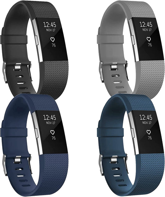 4 Pack Bands for Fitbit Charge 2,Silicone Fitness Sport Wristbands for Women Men Large(Black + Navy Blue + Dark Grey + Slate Blue)  SENGKOB   