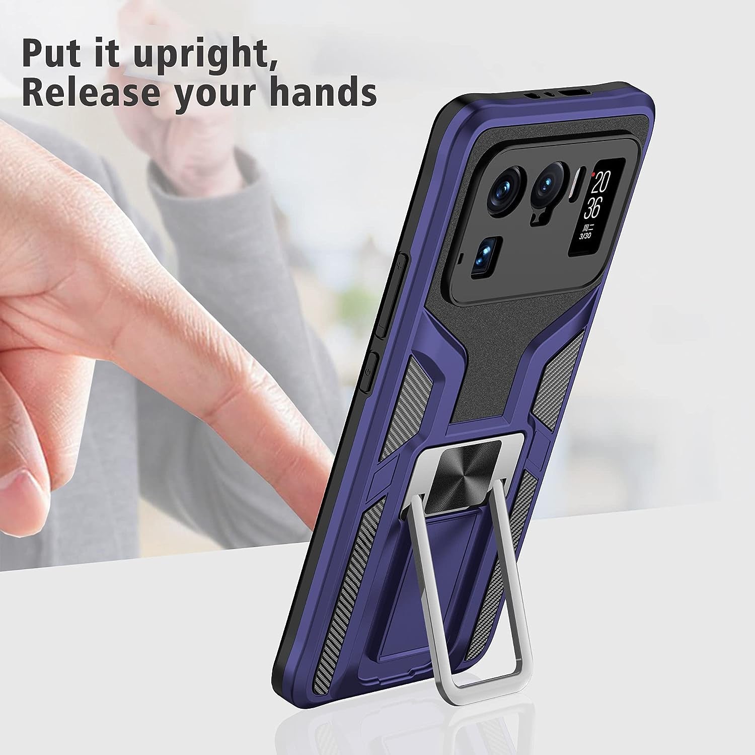 Asuwish Compatible with Xiaomi Mi 11 Ultra 5G Case and Tempered Glass Screen Protector Stand Ring Holder Kickstand Cell Accessories Phone Cover for Mi11Ultra Mi11 11Ultra G5 Women Men Blue  Asuwish   