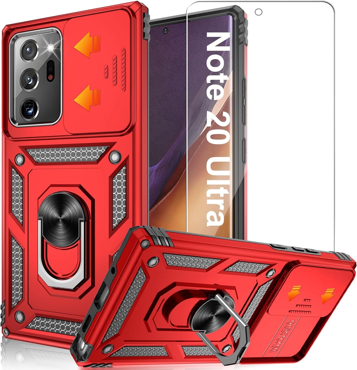 ATUMP for Samsung Galaxy Note 20 Ultra Case with HD Screen Protector, Build in 360° Rotating Ring Kickstand [Military Grade] Protective Case for Galaxy Note 20 Ultra, Black  Atump Red  