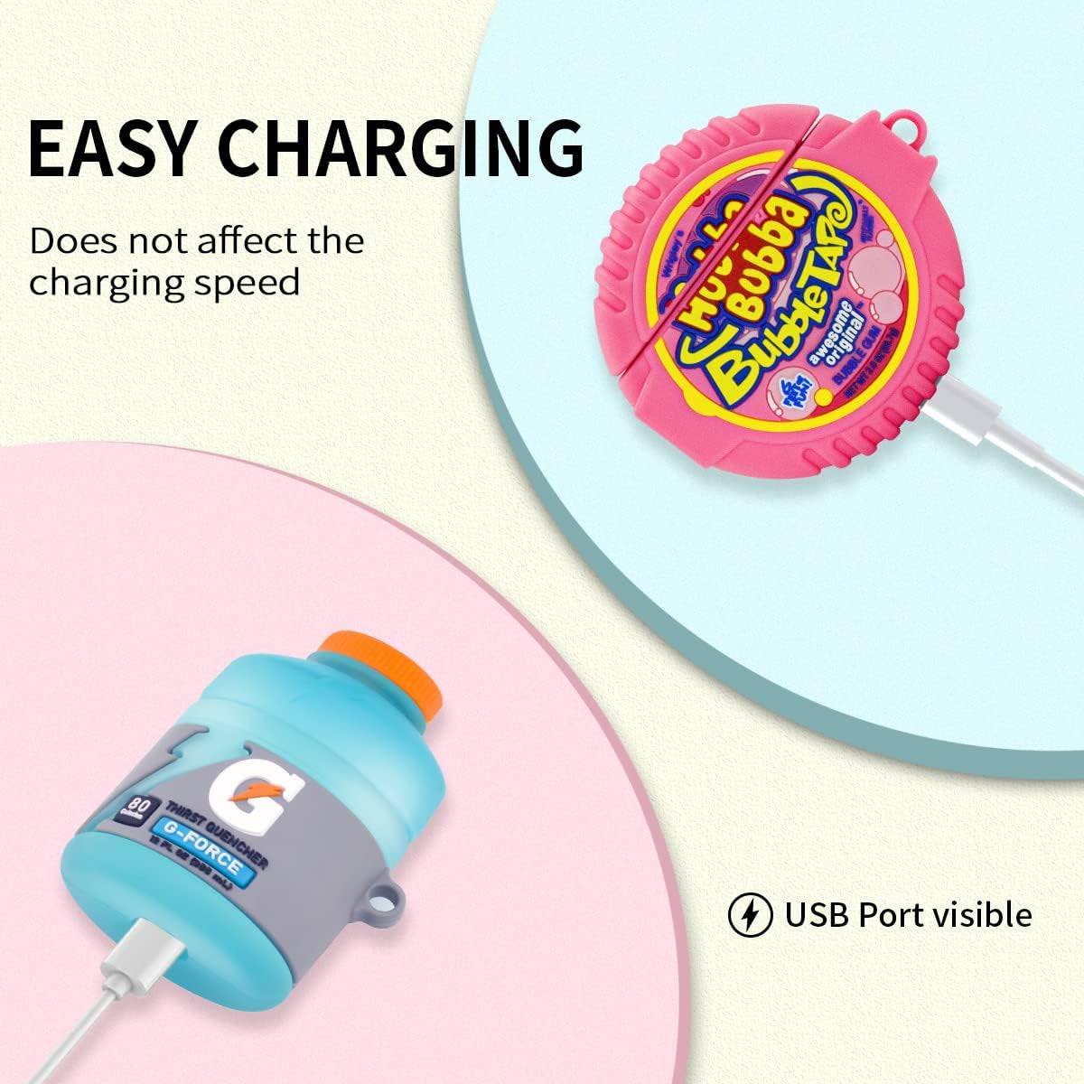 3-Pack Cute Airpods Case for Airpod 2/1, Kawaii 3D Cartoon Funny Airpods Cover Food Design Fashion Silicone Case for Airpods 1&2 Charging Case for Girls Boys Kids (Sport Water+Bubble Gum+Green Drinks)  ZOICIP   