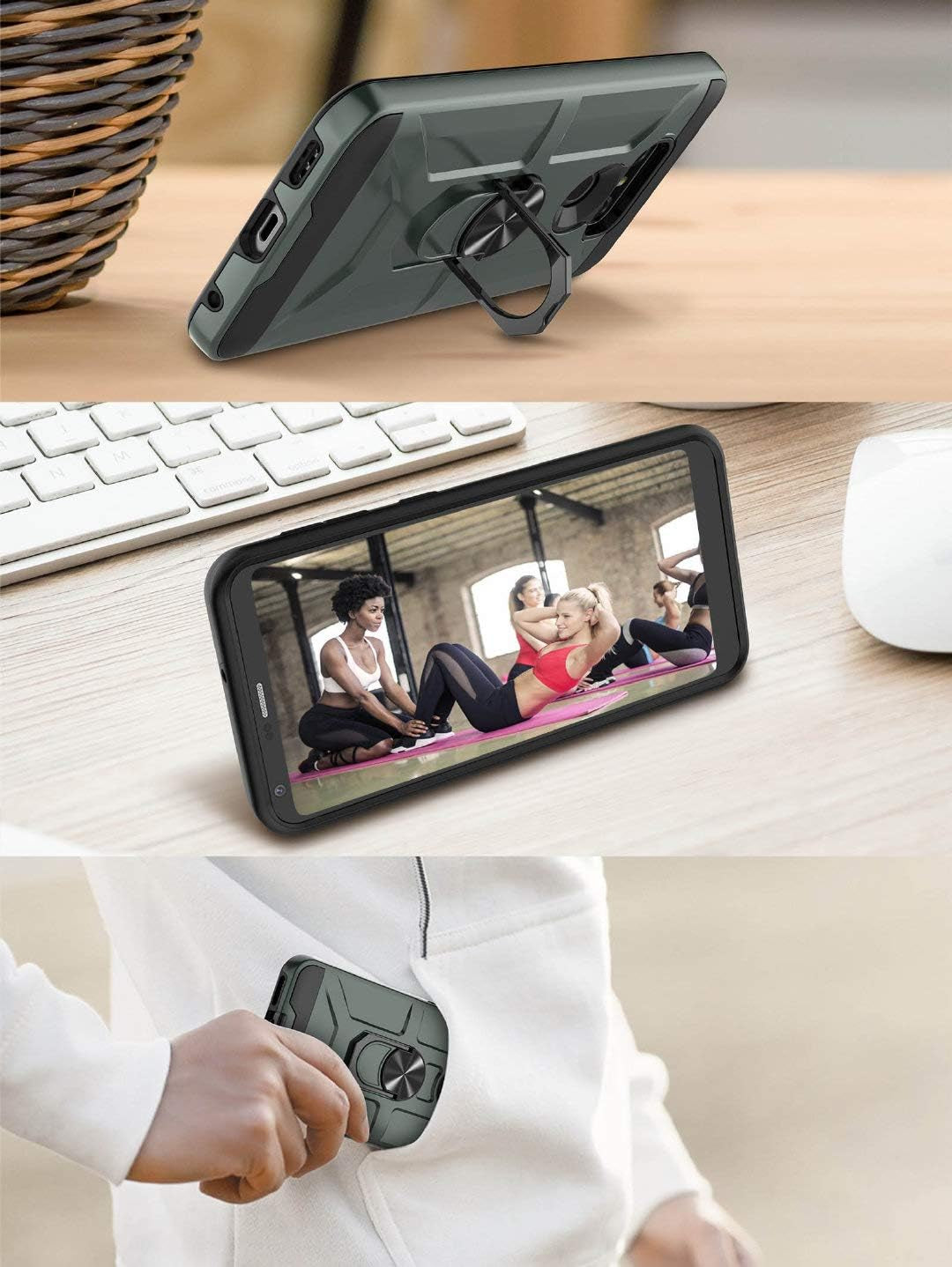 Jeylly Case for LG G6 with Tempered Glass Screen Protector, 360 Rotating Ring Kickstand Holder [Work with Magnetic Car Mount] Armor Defender Shockproof Case for LG G6 2017,Midnight Green  Jeylly   