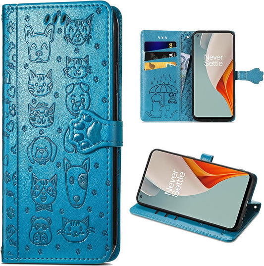 Ccsmall Oneplus Nord N200 Cartoon Girl Wallet Case,Kawaii Cat Dog Style Flip Phone Cover with ID Card Holder & Kickstand PU Leather Magnetic Clasp Case for Oneplus Nord N200 MG Blue  CCSmall   