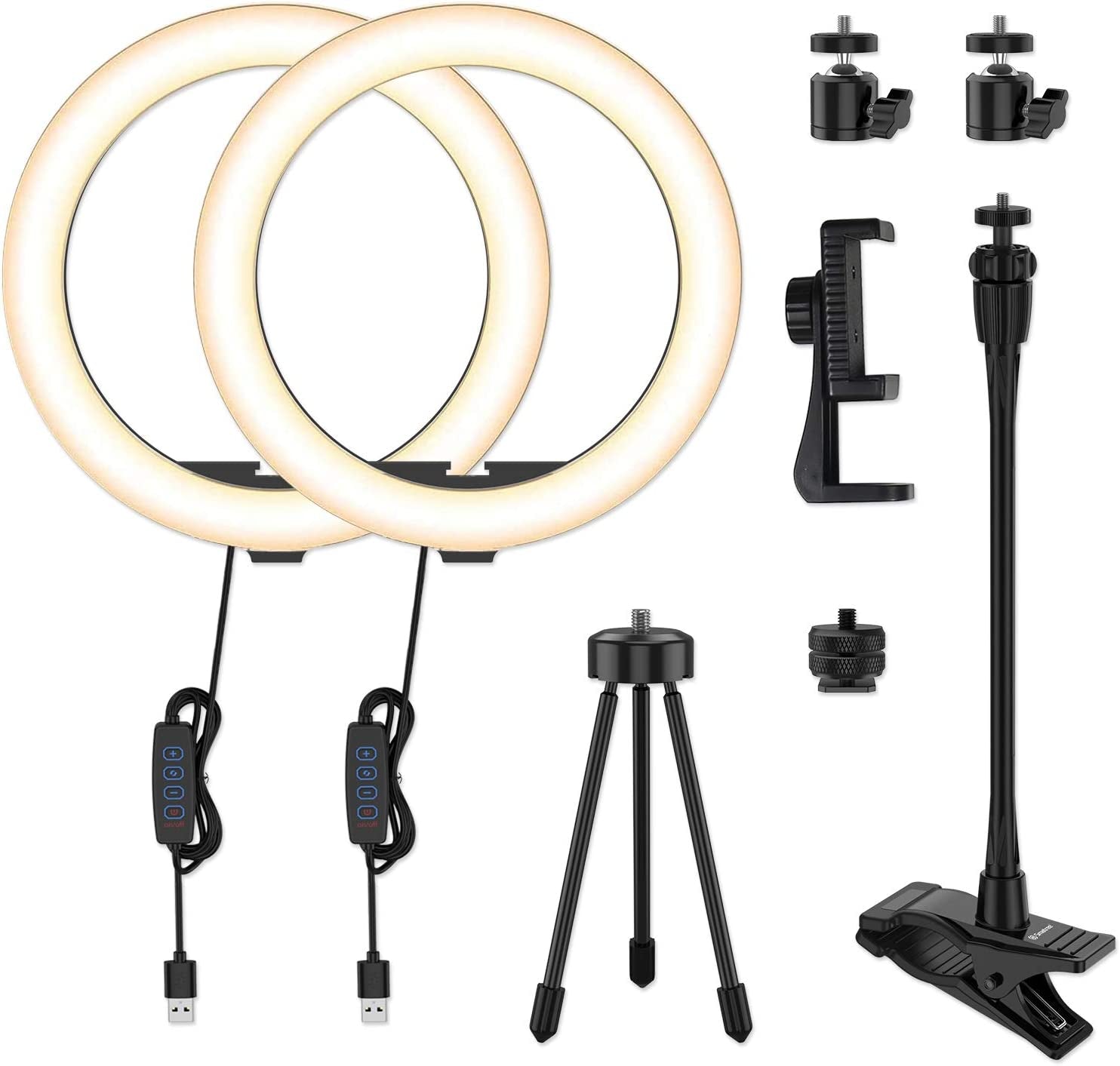 Smatree 10" LED Selfie Ring Light with Flex Clamp Mount & Tripod Stand & Phone Holder,Dimmable Desktop Dual Ring Light Double Lamp Set with 3 Light Modes for Live Streaming/Makeup/Tiktok/Youtube/Vlog  Smatree   
