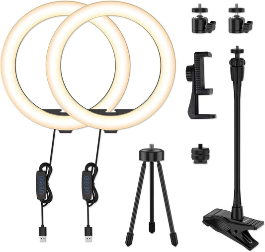 Smatree 10" LED Selfie Ring Light with Flex Clamp Mount & Tripod Stand & Phone Holder,Dimmable Desktop Dual Ring Light Double Lamp Set with 3 Light Modes for Live Streaming/Makeup/Tiktok/Youtube/Vlog  Smatree   