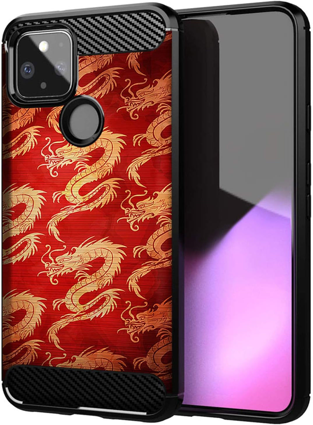 Casesondeck Case Compatible with [Google Pixel 4A 5G (2020)] Pictorial Patterned TPU Design Case Flexible Slim and Elegant (Astronaut)  Cases on Deck Red Dragon  
