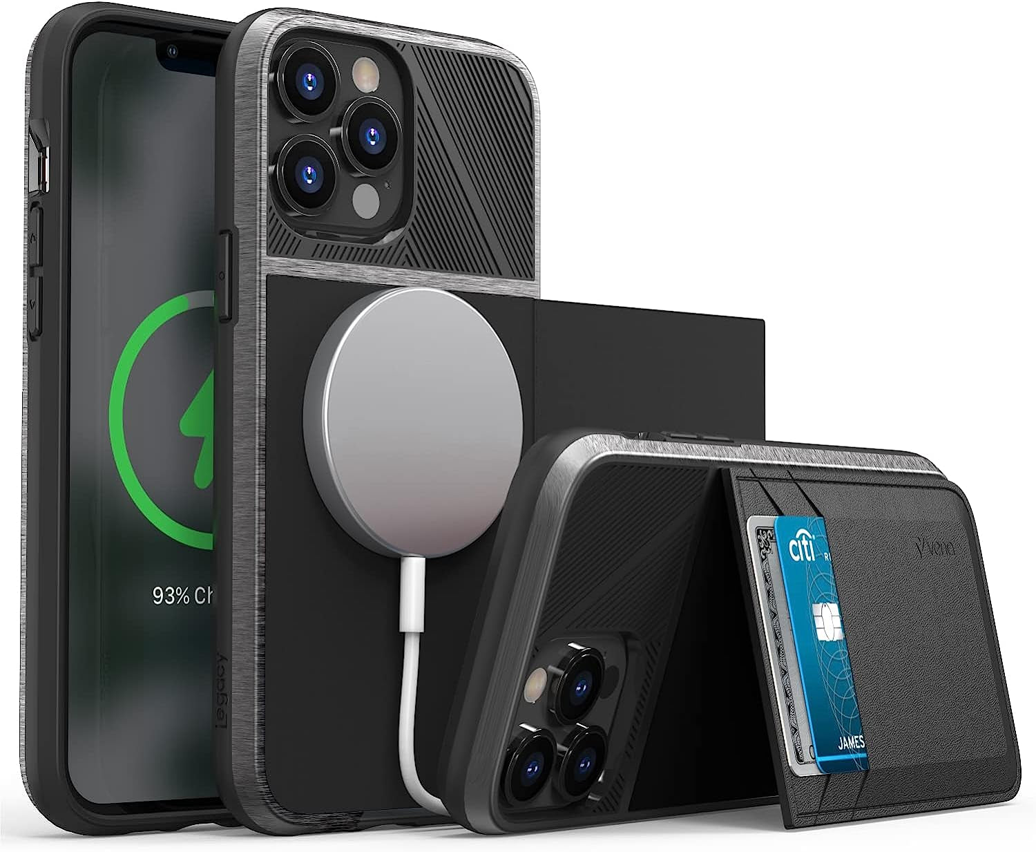 VENA Legacy Card Holder Wallet Case Compatible with Apple Iphone 13 Pro Max (6.7"-Inch), (Compatible with Magsafe, RFID Anti-Theft) Slim Profile Card Slot Cover with Kickstand - Space Gray  Vena   