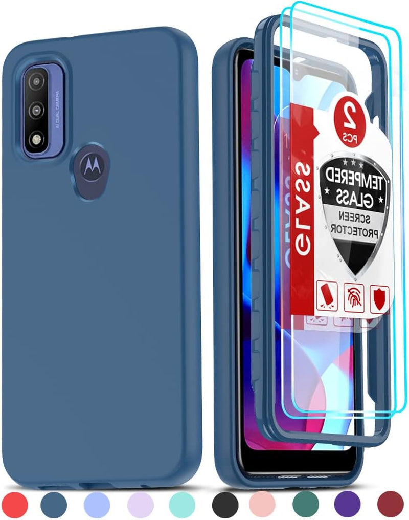 Leyi for Moto G Power 2022 Case: Moto G Pure Phone Case with [2 X Tempered Glass Screen Protector], Full-Body Shockproof Soft Liquid Silicone Protective Phone Cover Case for Motorola G Pure, Mint  LeYi G Pure/G Power 2022/G Play 2023 Blue  
