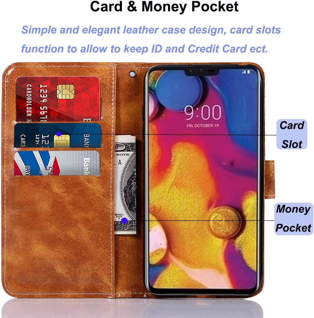 Zoeirc for LG V40 Thinq Case, for LG V40 Case for Girls, PU Leather Wallet Flip Folio Protective Phone Case Cover with Card Slots and Stand for LG V40 / for LG V40 Thinq (2018) (Khaki)  Zoeirc   