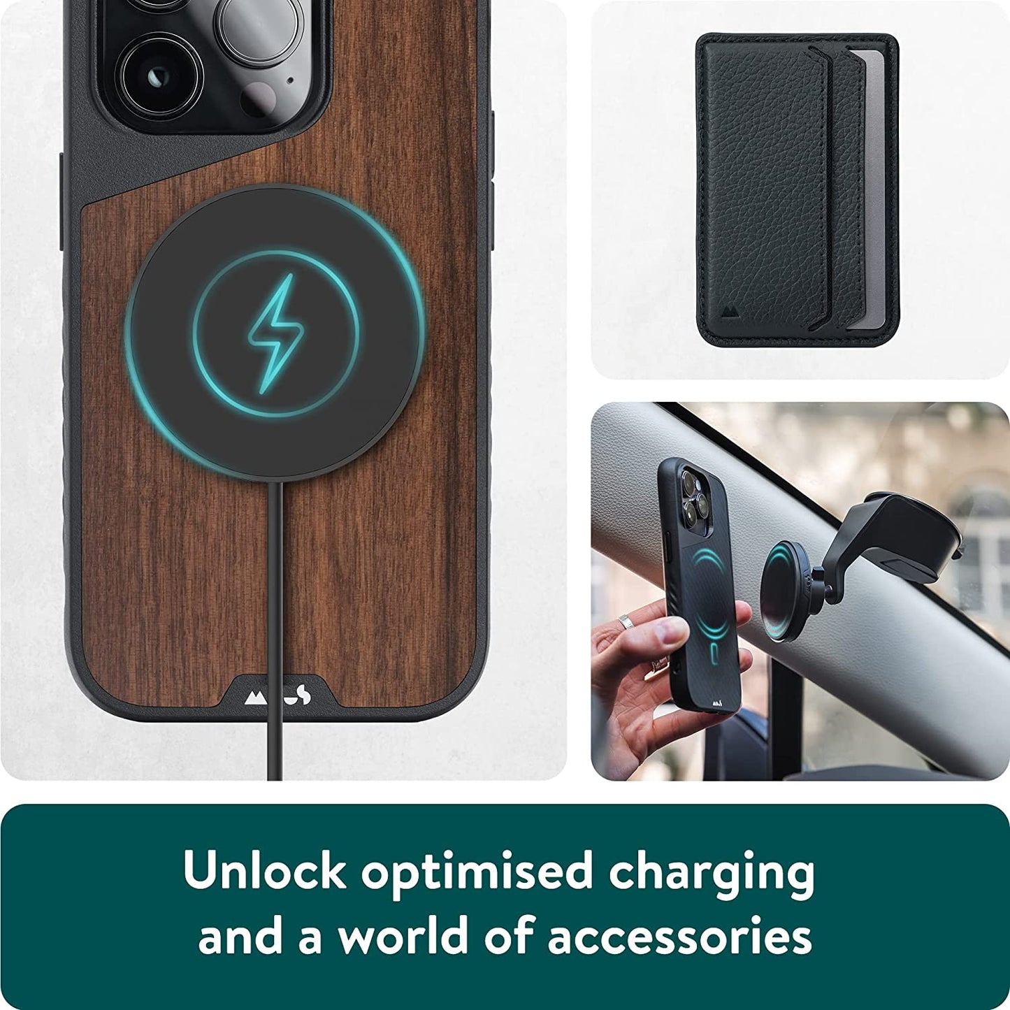 Mous - Protective Case for Iphone 14 Pro - Walnut - Limitless 5.0 - Fully Magsafe Compatible - Real Wood Iphone 14 Pro Case Shockproof  Mous   