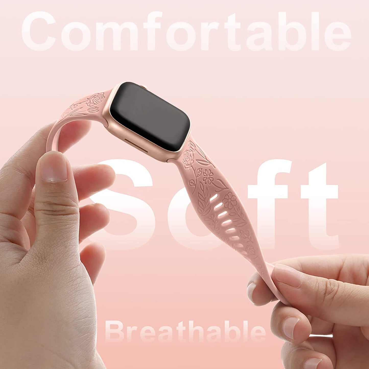 Daqin 4 Pack Band Compatible with Apple Watch Band 38Mm 40Mm 41Mm 42Mm 44Mm 45Mm 49Mm Women Men, Flower Engraved Soft Silicone Classy Sport Strap for Apple Watch Series 8 7 6 5 4 3 2 1 Iwatch Se/Ultra  Xuchangjiansenshangmaoyouxiangongsi   