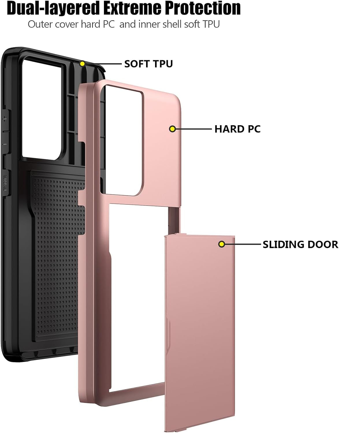 Nvollnoe for Samsung S21 Ultra Case with Card Holder Dual Layer Heavy Duty Protective Galaxy S21 Ultra Case Hidden Card Slot Slim Wallet Case for Samsung S21 Ultra(Rose Gold)  Nvollnoe   