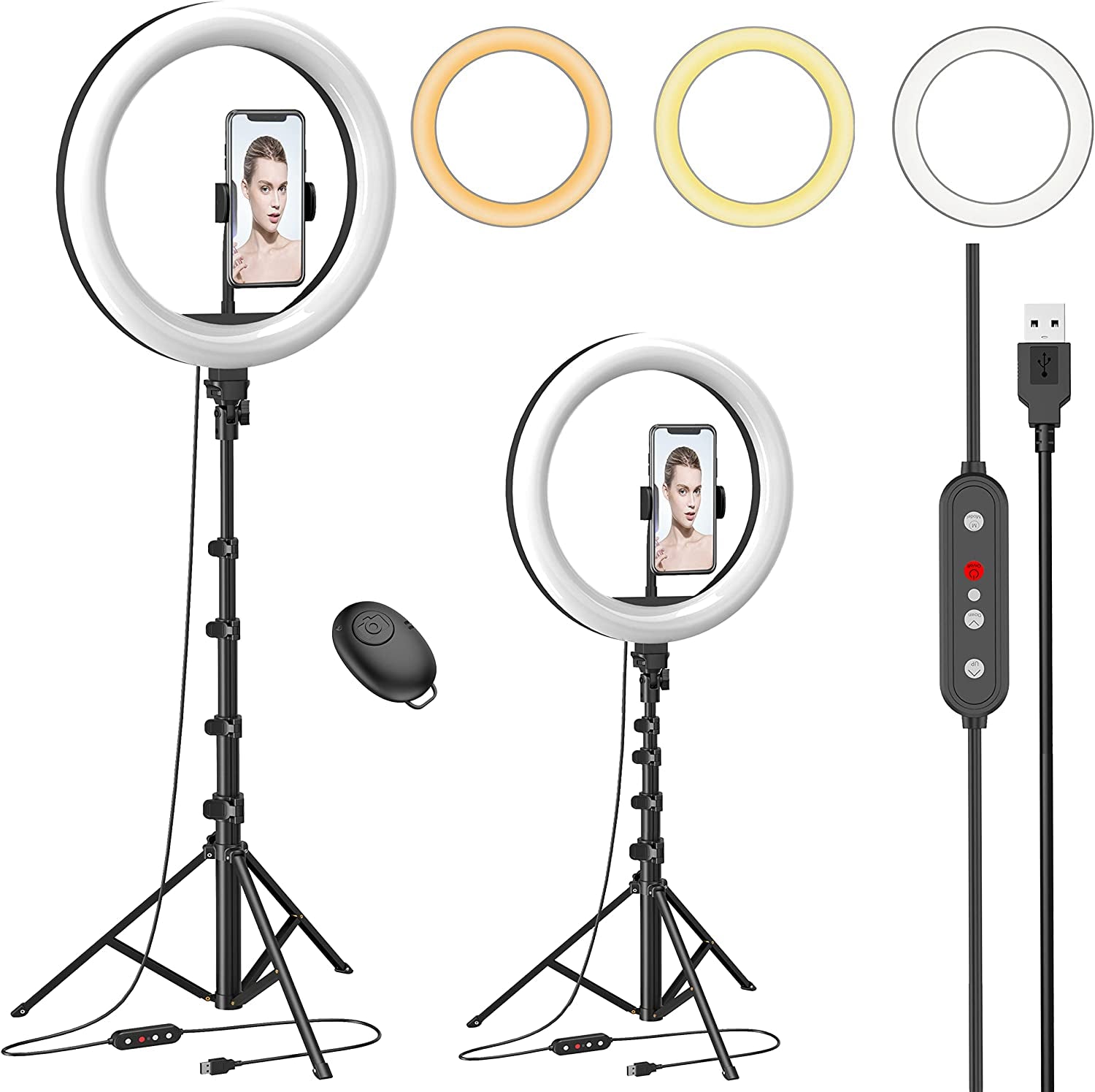 10" Ring Light with 53" Adjustable Tripod Stand & Phone Holder for Live Stream/Makeup, Upgraded Dimmable LED Selfie Ringlight for Tiktok/Youtube/Zoom Meeting/Photography,Compatible with Iphone/Android  Aptoyu   