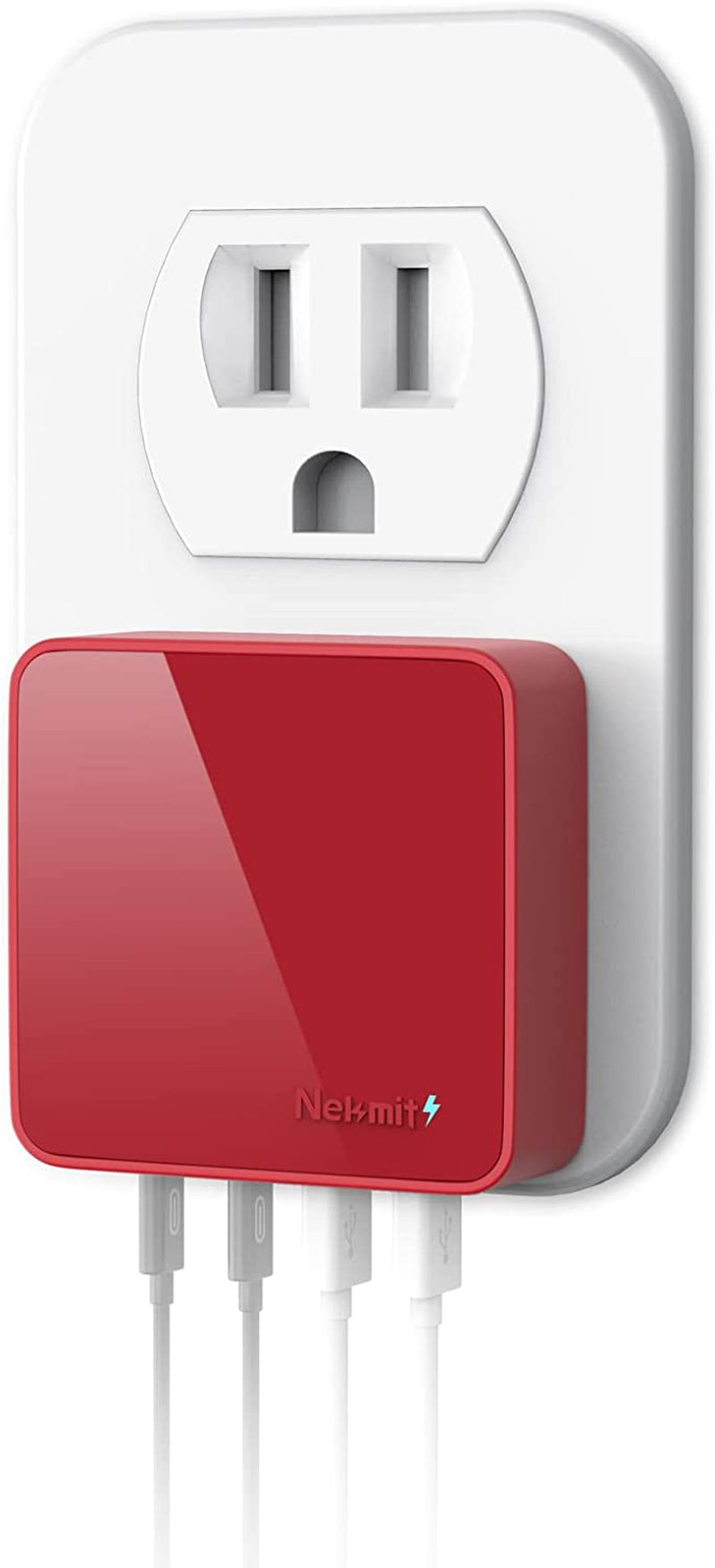 Nekmit USB C Charger, Thin Flat 52W 4-Port Fast Wall Charger with Two 20W Power Delivery and 2 USB Port for Iphone 14/14 Pro/14 Pro Max, Galaxy, Pixel, Ipad Pro, Airpods Pro and More, Upgraded  Nekmit Compact Red  