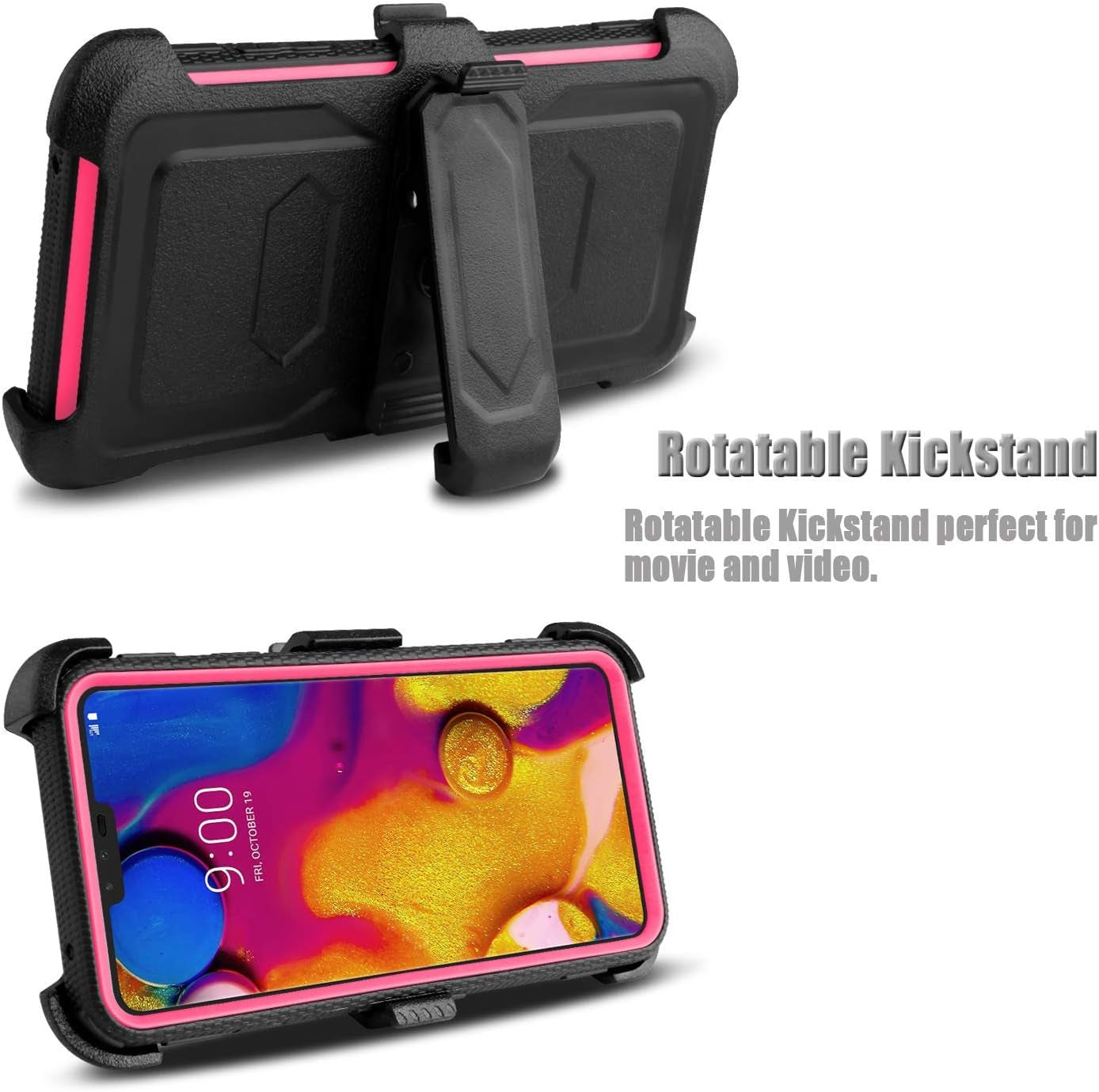Koojoee Armor Defender Case Compatible with LG V40 Thinq, Heavy Duty Shockproof [Kickstand][Belt Swivel Clip] Full-Body Tough Protection Case Rugged Holster with Free Stylus for LG V40 (Hot Pink)  KooJoee - NeeDeroy Tech   