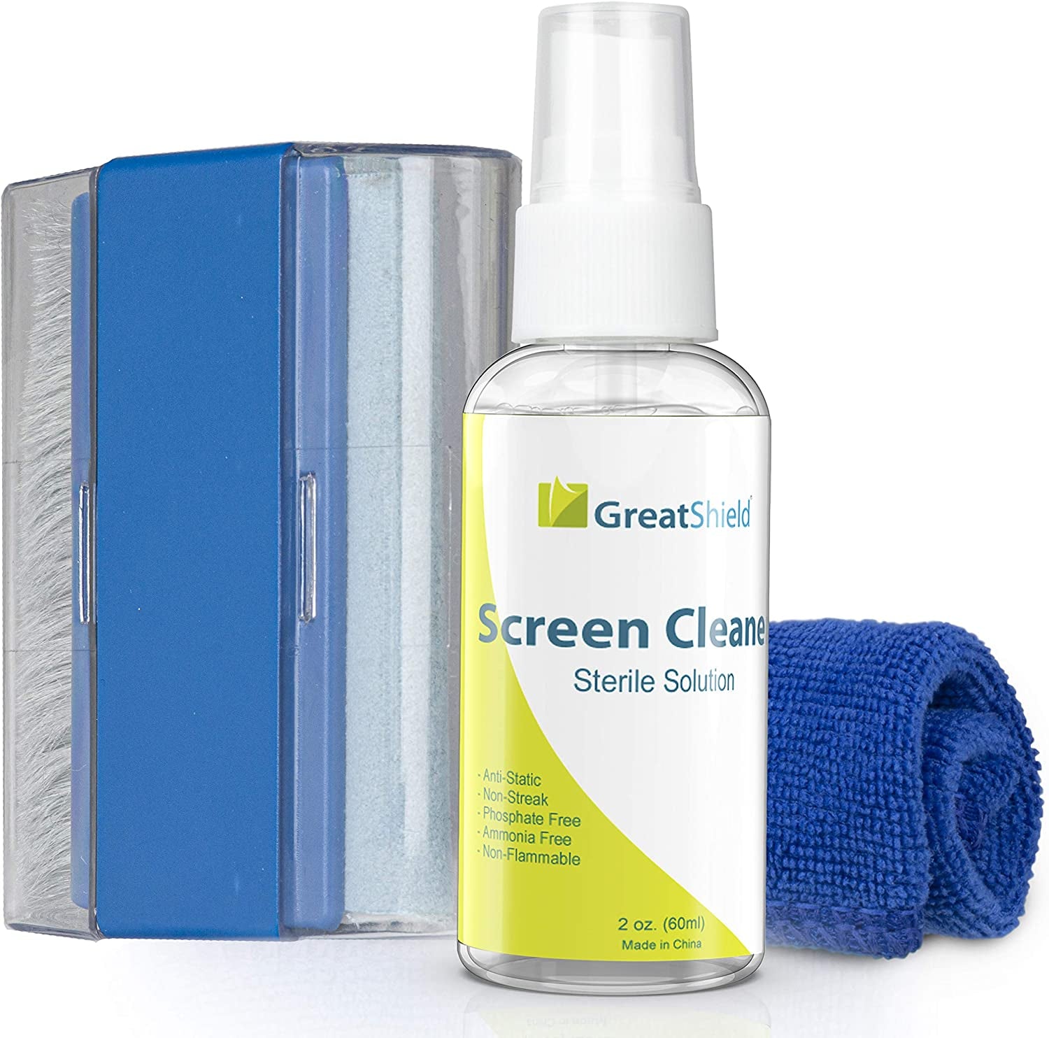 Greatshield Universal Screen Cleaning Kit, Microfiber Cloth + 2 Sided Brush + Non-Streak Solution Spray [For TV, Laptops, PC Monitors, Smartphones, Tablets, Camera, Keyboard and Other Electronics]  GreatShield   