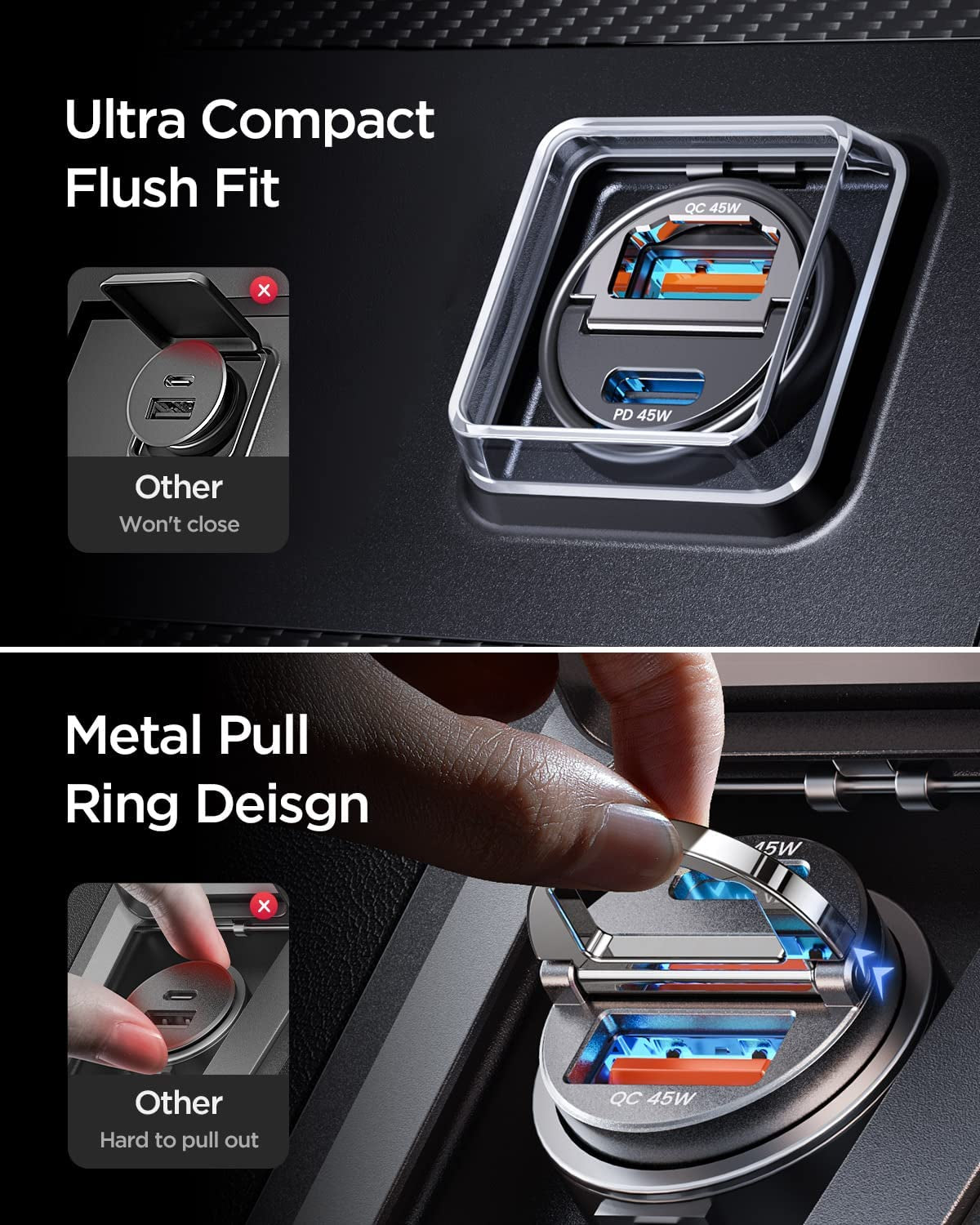 90W USB C Car Charger, 2-Pack Super Mini Metal USB C Car Charger Fast Charging Adapter [Pd+Qc]&[Dual PD],MRGLAS Car Cigarette Lighter USB Charger Compatible with Iphone 14 13 Pro Max, Ipad, Samsung  MRGLAS   