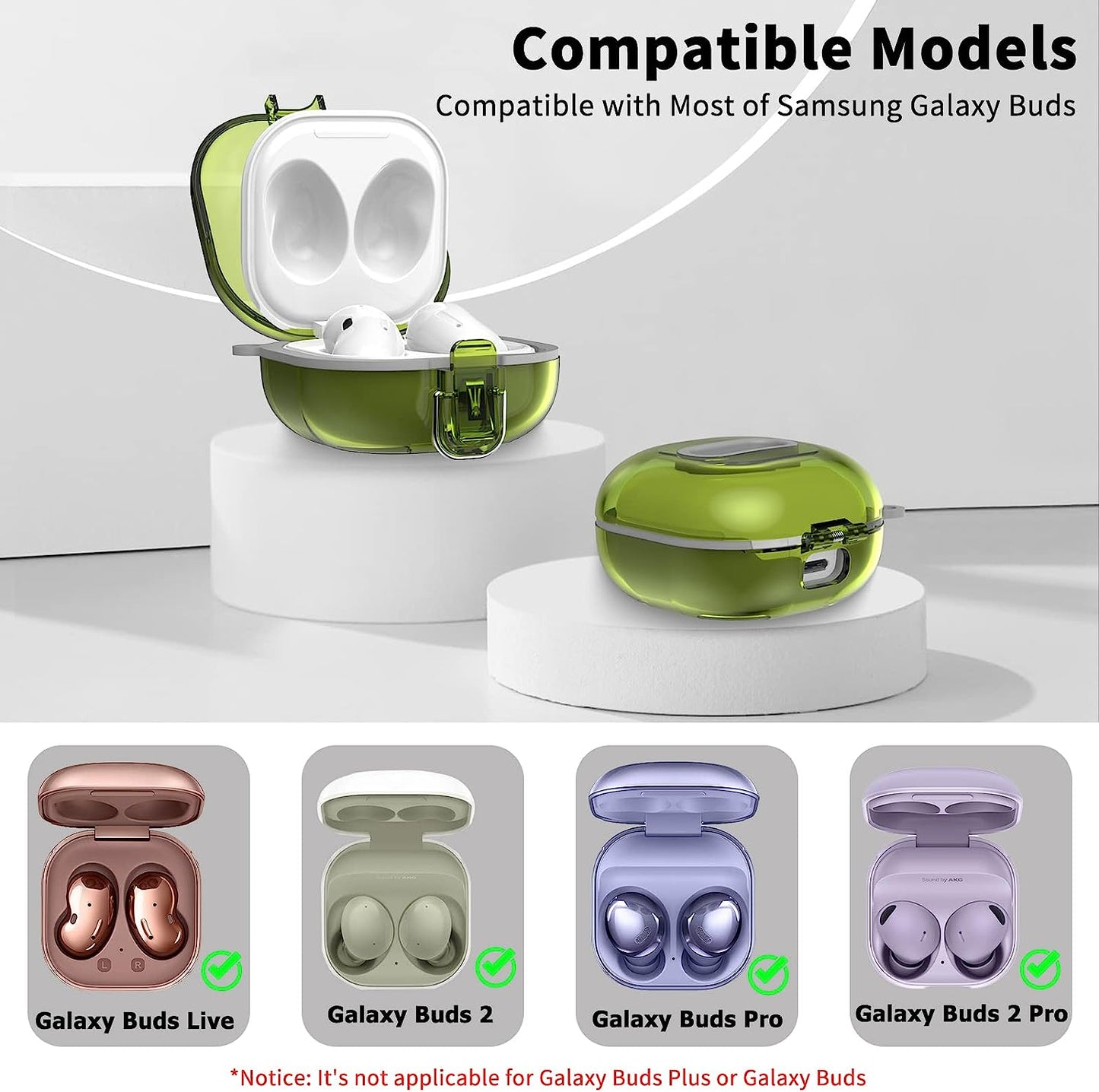 Upgrade Lock Case for Samsung Galaxy Buds2 Pro Case(2022)/Galaxy Buds2 Case(2021)/Galaxy Buds Live Case(2020)/ Galaxy Buds Pro Case(2021),Hard Shell Protective Cover with Lanyard/Keychain-Clear Yellow  AIBEAMER   