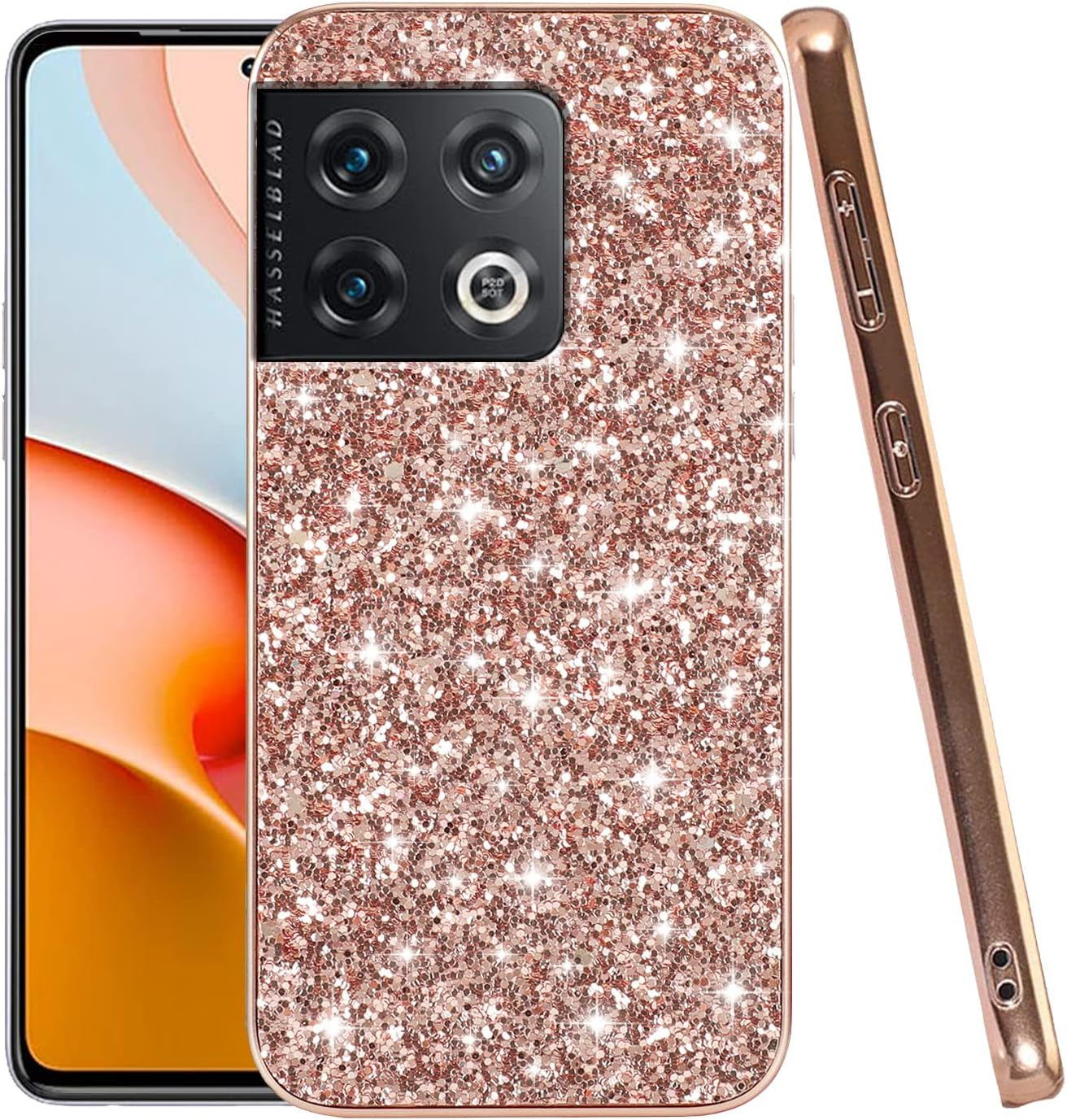 Jancyu Compatible with Oneplus 10 Pro Case, Shockproof Phone Cases for Oneplus 10 Pro Glitter Protective Cover for Women Cute Accessories (Black)  Jancyu Pink  