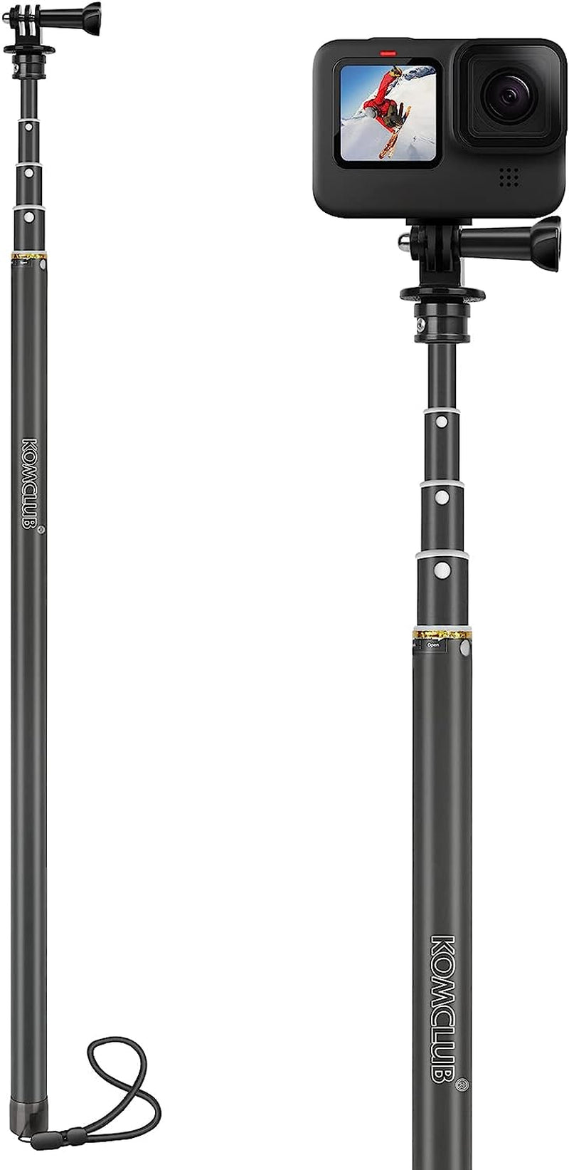 KOMCLUB Monopod Selfie Sticks for Action Camera 113.7” Extendable Carbon Fiber Super Long Selfie Sticks Compatible 5-Section Adjustable Selfie Poles with Wrist Strap for Sports Camping Traveling  KOMCLUB   