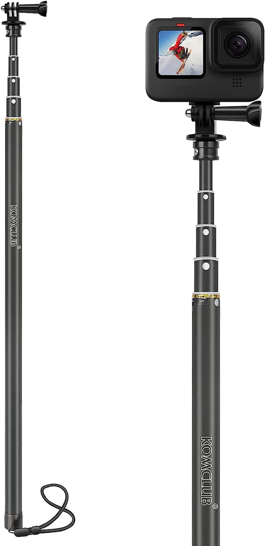 KOMCLUB Monopod Selfie Sticks for Action Camera 113.7” Extendable Carbon Fiber Super Long Selfie Sticks Compatible 5-Section Adjustable Selfie Poles with Wrist Strap for Sports Camping Traveling  KOMCLUB   