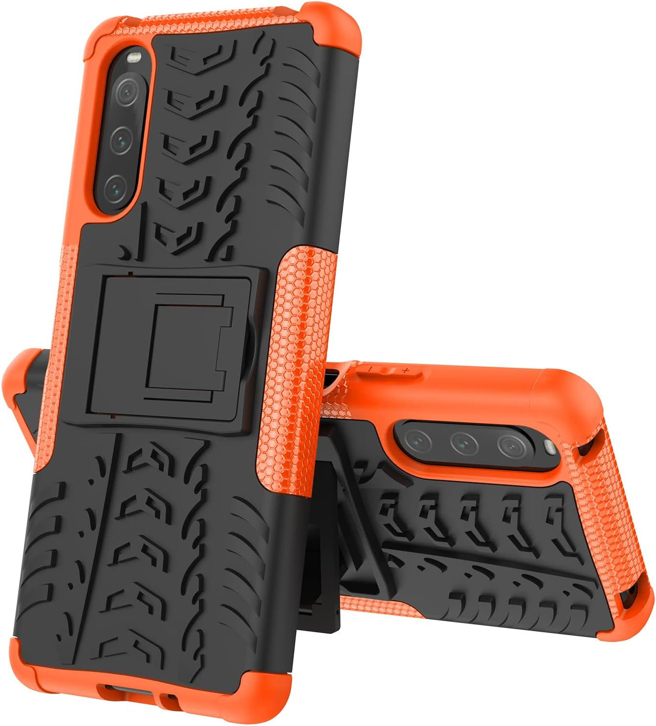 Ysnzaq Tyre Pattern Phone Case for Sony Xperia 10 IV, TPU and PC Double Layer Shockproof Protection with Durable Kickstand Phone Cover for Sony Xperia 10 IV XW Purple  Ysnzaq Orange  