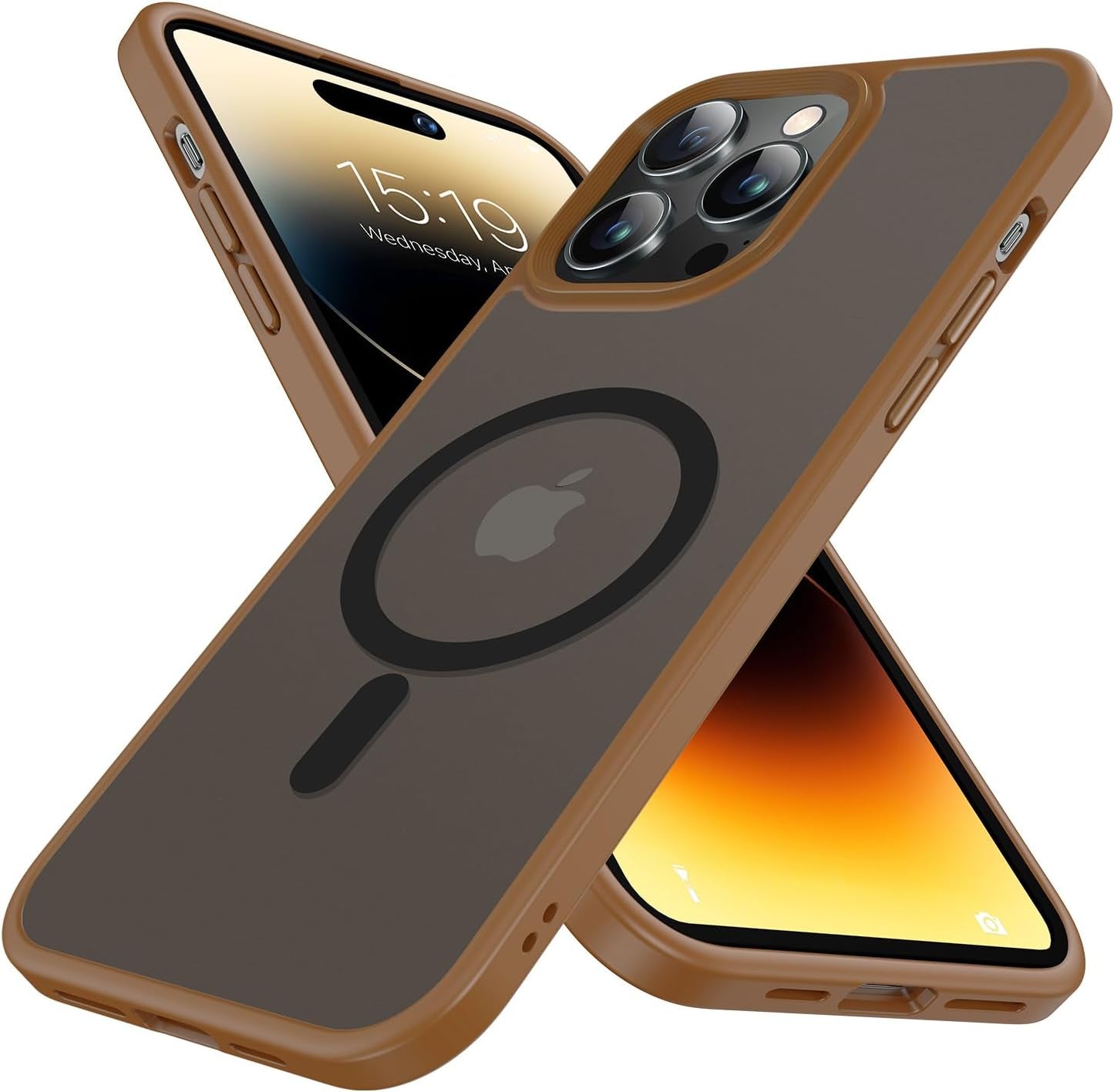 Mgnaooi Magnetic Case for Iphone 14 Pro Case [Mil-Grade Drop Tested & Compatible with Magsafe] Translucent Matte Back with Aluminum Alloy Keys, Shockproof 14 Pro Phone Case 6.1 Inch, Blue  Mgnaooi Brown  