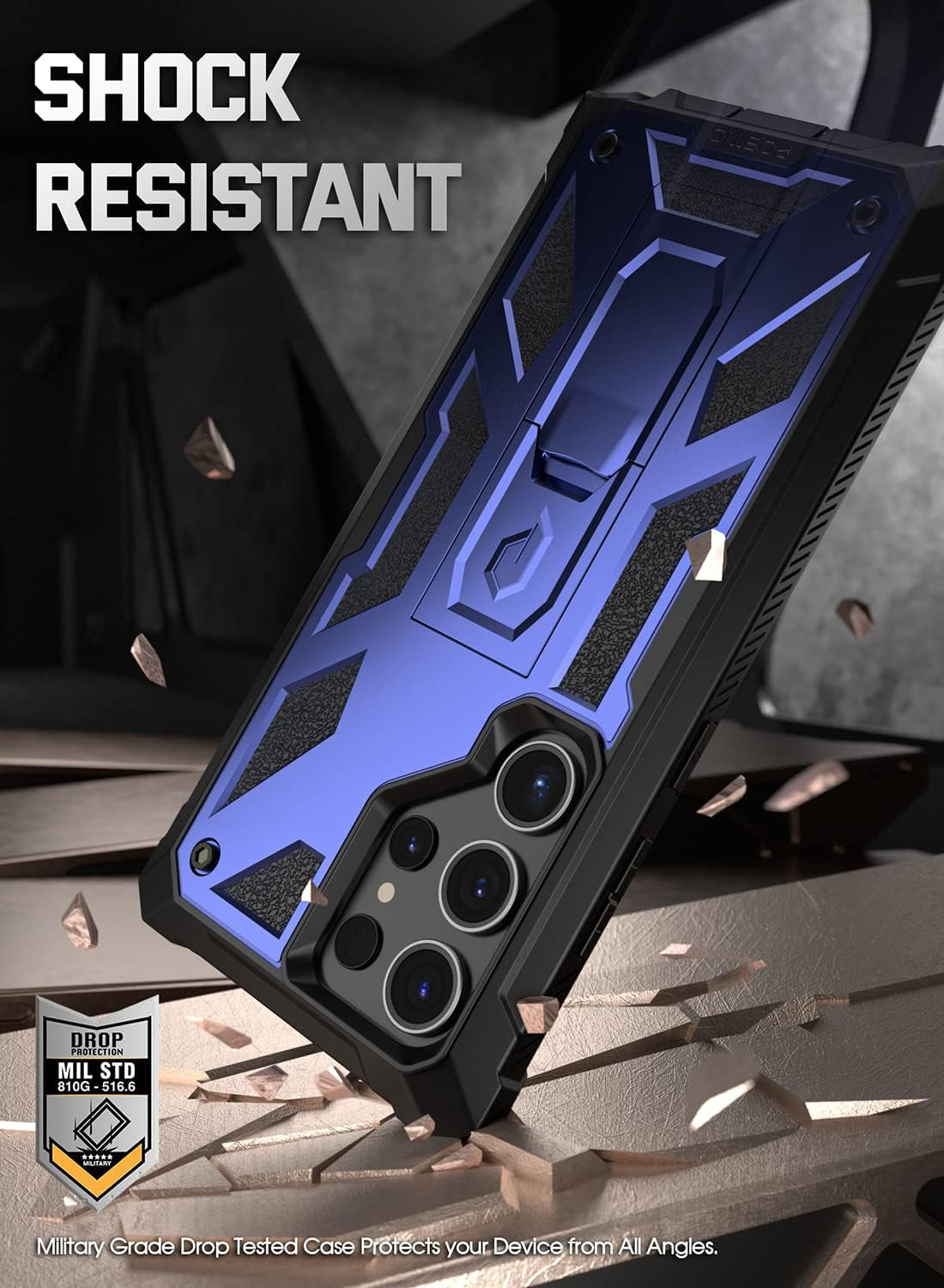 Poetic Spartan Case for Samsung Galaxy S23 Ultra 5G 6.8 Inch, Built-In Screen Protector Work with Fingerprint ID, Full Body Rugged Shockproof Protective Cover Case with Kickstand, Midnight Blue  Poetic   