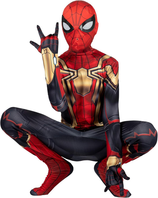 MARVEL Integrated Spider-Man Official Youth Deluxe Zentai Suit - Spandex Jumpsuit with Printed Design and Spandex Detachable Mask with Plastic Eyes  Marvel   