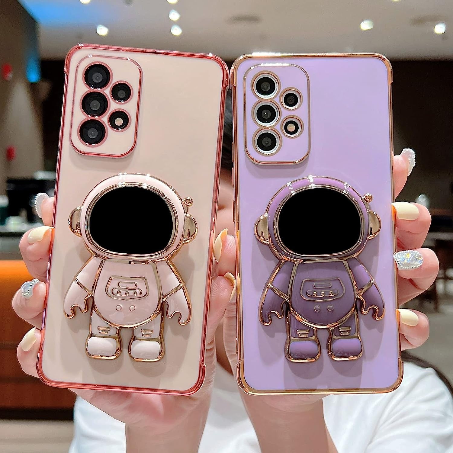 Phylla Samsung Galaxy A53 5G 6.5" Phone Case Luxury Plating Astronaut Stand Holder Case with Camera Protection Cute Love Heart Side Small Pattern Soft Silicone Shockproof Kickstand Bumper (Purple)  phylla   