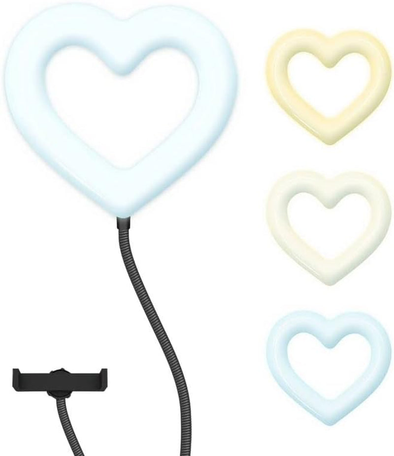 Dixie & Charli 6” Heart Shaped Color LED Ring Light Cell Phone Holder with Adjustable Gooseneck Phone Stand and Clip on Selfie Desk Clamp  Dixie & Charli   