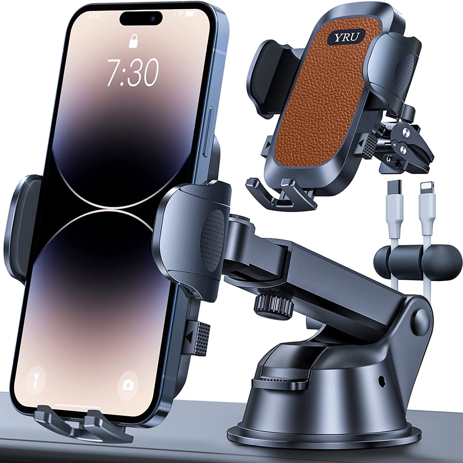 YRU [Upgrade 80LBS Strong Suction Car Phone Holder Mount,[Bumpy Road Stable] Dashboard Cell Phone Holder for Car Air Vent Windshield Phone Stand for Iphone 14 13 12 Pro Max Samsung & Pickup Truck  YRU Brown  