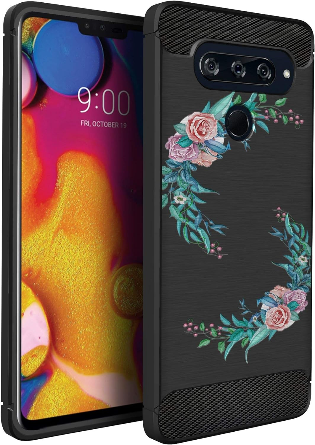Casesondeck Case Compatible with [LG V40 Thinq] Tribal Floral Matte TPU Flexible Carbon Fiber Textured (Dreamcatcher)  CasesonDeck Rose Bouquet  