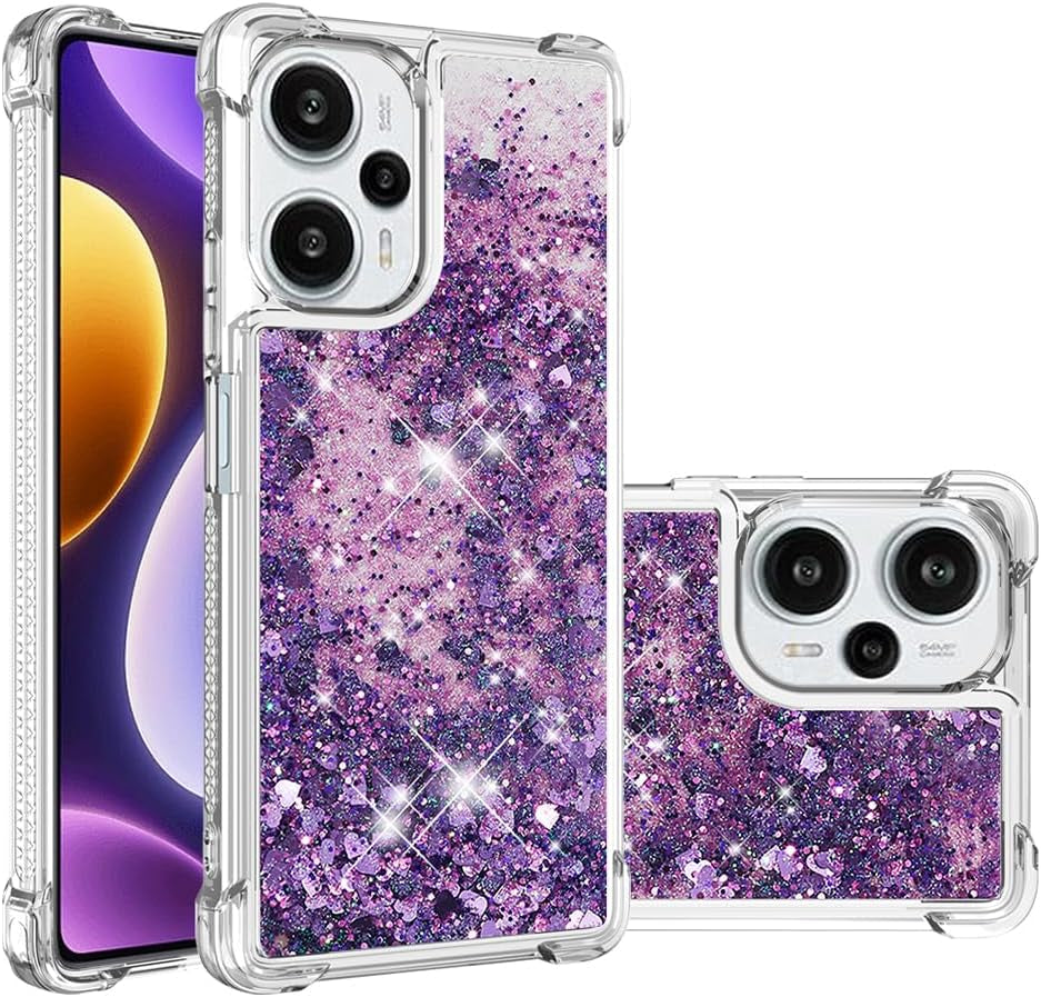 LEMAXELERS Case for Xiaomi Poco F5 5G, Bling Glitter Liquid Clear Case Floating Quicksand Shockproof Protective Sparkle Silicone Soft TPU Case for Xiaomi Poco F5 5G. YBL Love Rose  LEMAXELERS Love-6 Xiaomi Poco F5 5G 