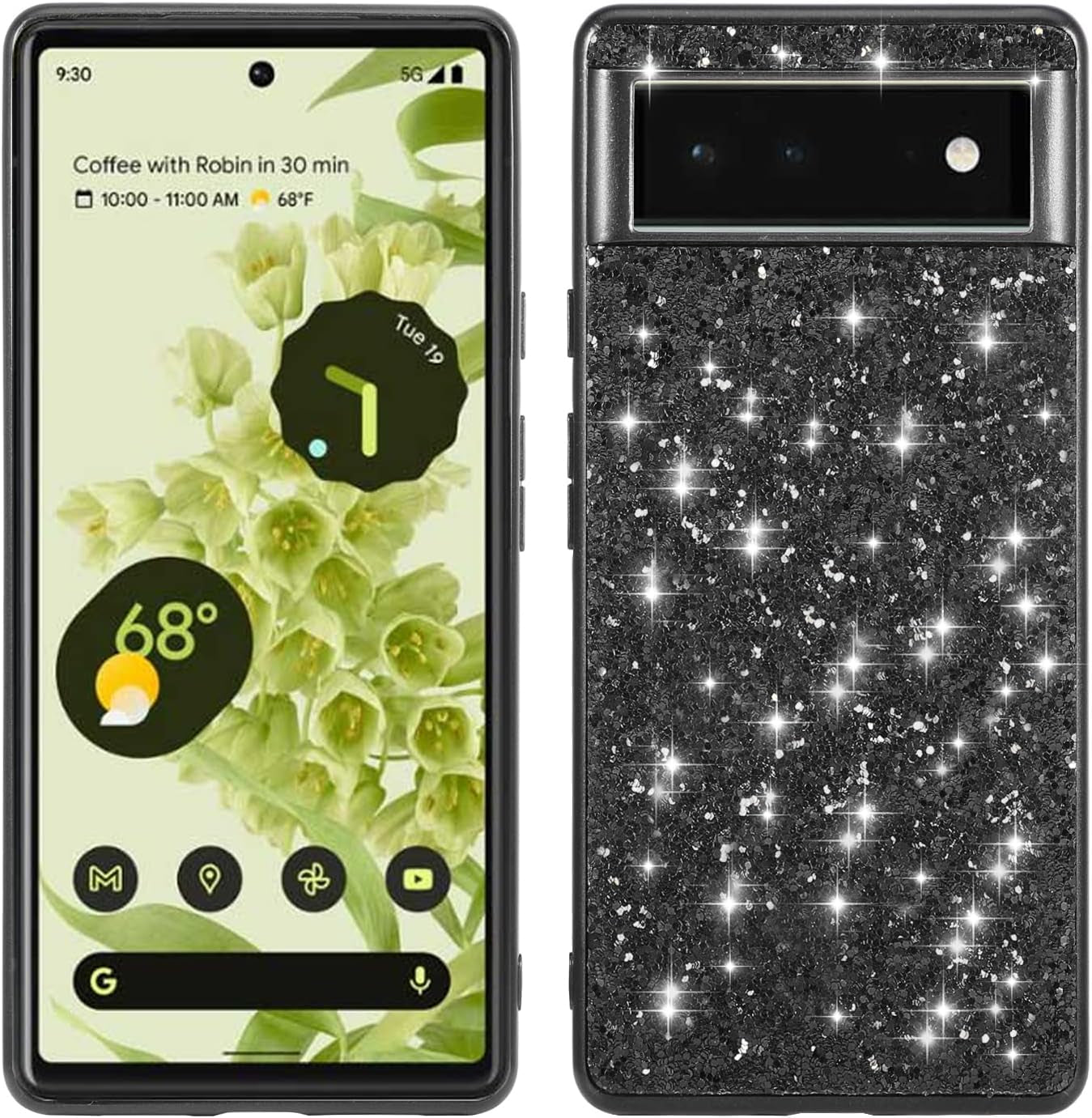 Joie & Joho Compatible with Google Pixel 6 Pro 5G 2021, Sparkling Back Cover Protective Case PC Hard Shockproof Protection Cover Case for Google Pixel 6 Pro, Black  Joie & Joho   